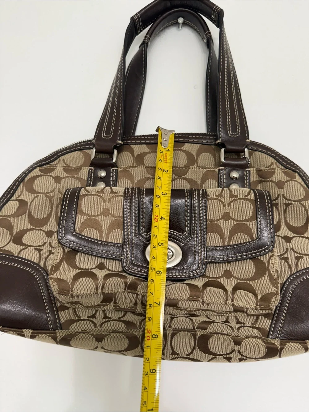 Coach Tan and Dark Brown Signature Canvas Satchel